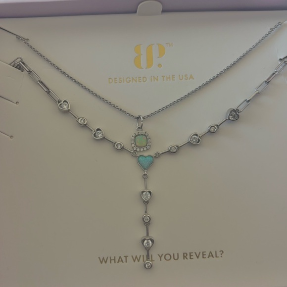 Luxe Layers Silver Necklace with Turquoise Charm - Picture 4 of 4